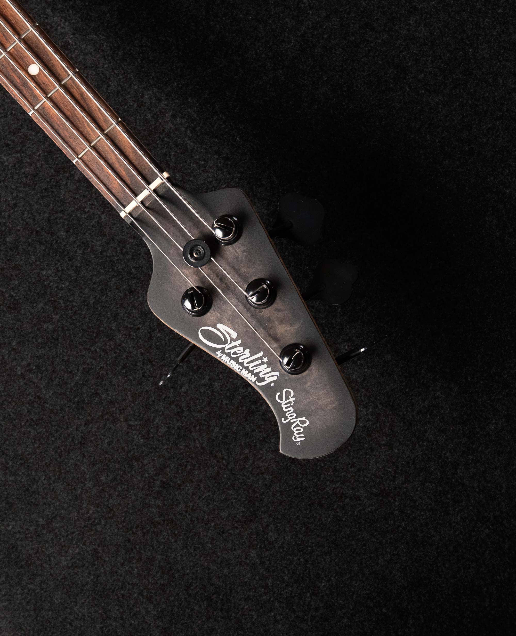Бас-гитара Sterling StingRay RAY34-PB, Poplar Burl Top, Trans Black - купить в "Гитарном Клубе"