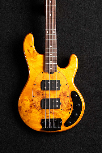 Бас-гитара Sterling StingRay RAY34HHPB-AM, Poplar Burl Top Amber - купить в "Гитарном Клубе"