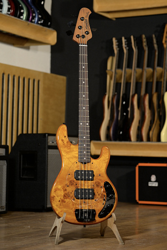 Бас-гитара Sterling StingRay RAY34HHPB-AM, Poplar Burl Top Amber - купить в "Гитарном Клубе"