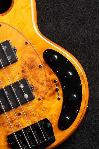 Бас-гитара Sterling StingRay RAY34HHPB-AM, Poplar Burl Top Amber - купить в "Гитарном Клубе"